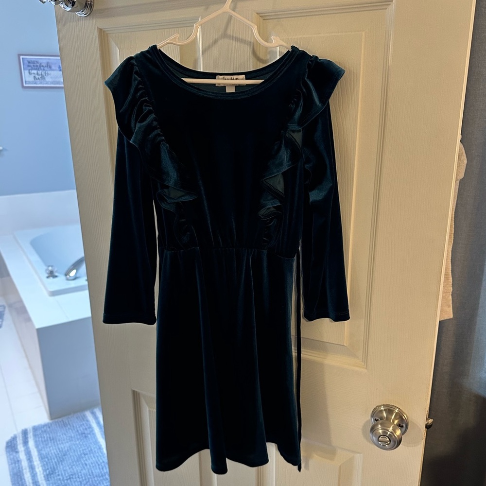 Beautiful Velour Teal Ruffle Dress